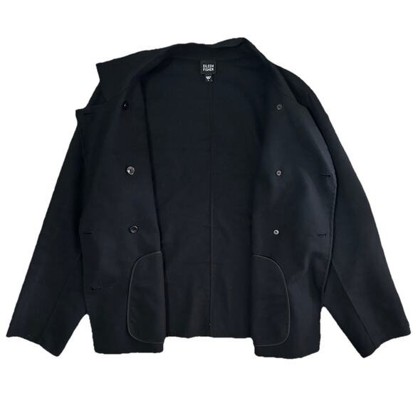 Eileen Fisher Women’s Black Cotton Button Front Blazer Jacket Size L - Picture 9 of 10